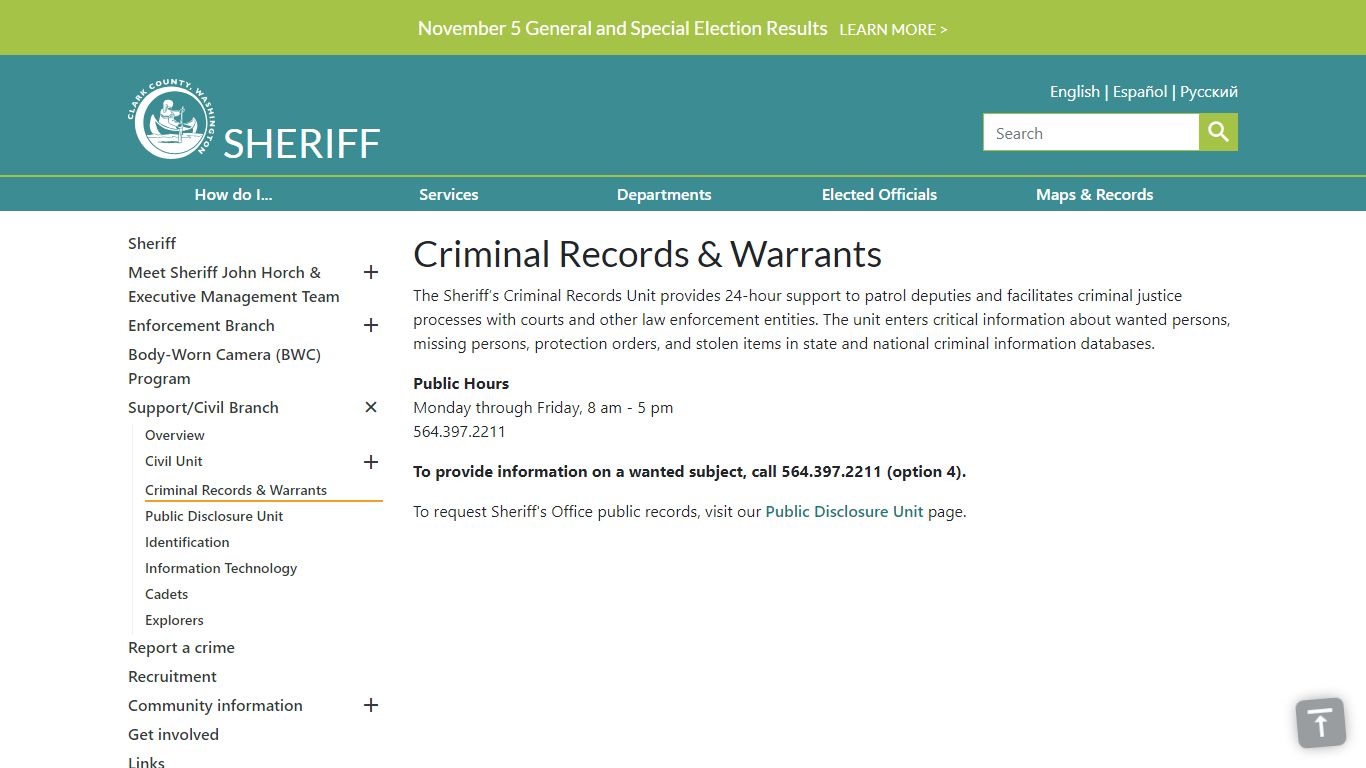 Criminal Records &amp; Warrants - Clark County